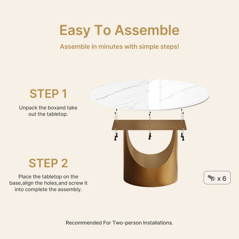 51 &59" Modern Round Dining Table for Diningroom，White Glossy Stone Tabletop,Bronze Carbon Pedestal