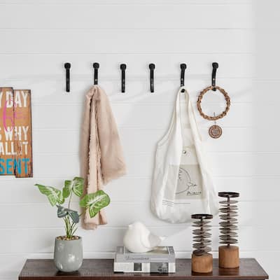 Black Cast Iron Raiway Spike Wall Mount Hook Set (Set of 6)