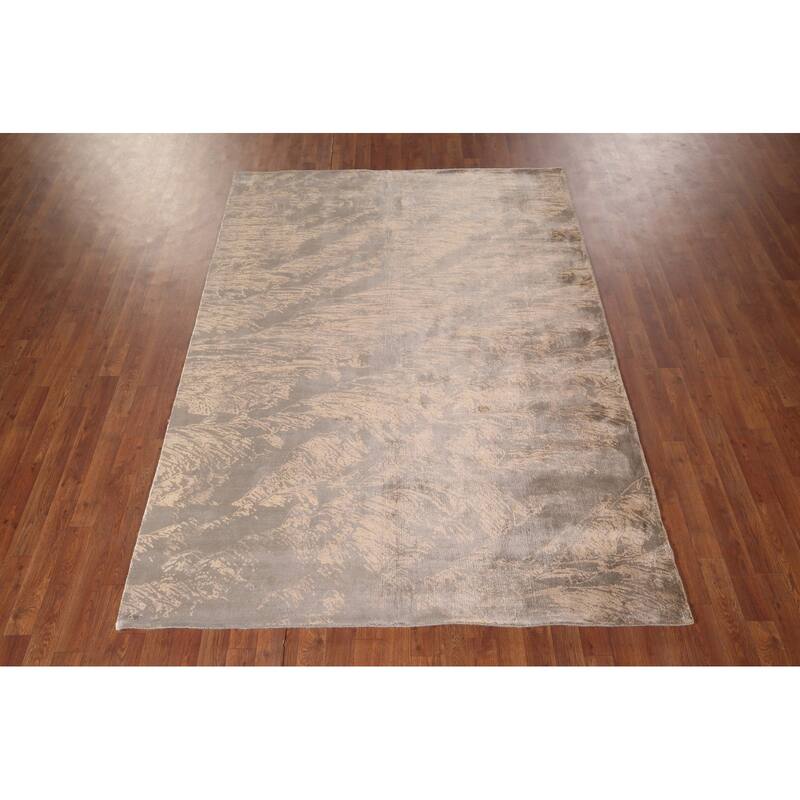 Abstract Indian Area Rug Hand-Knotted Oriental Wool Carpet - 5'8"x 7'10"