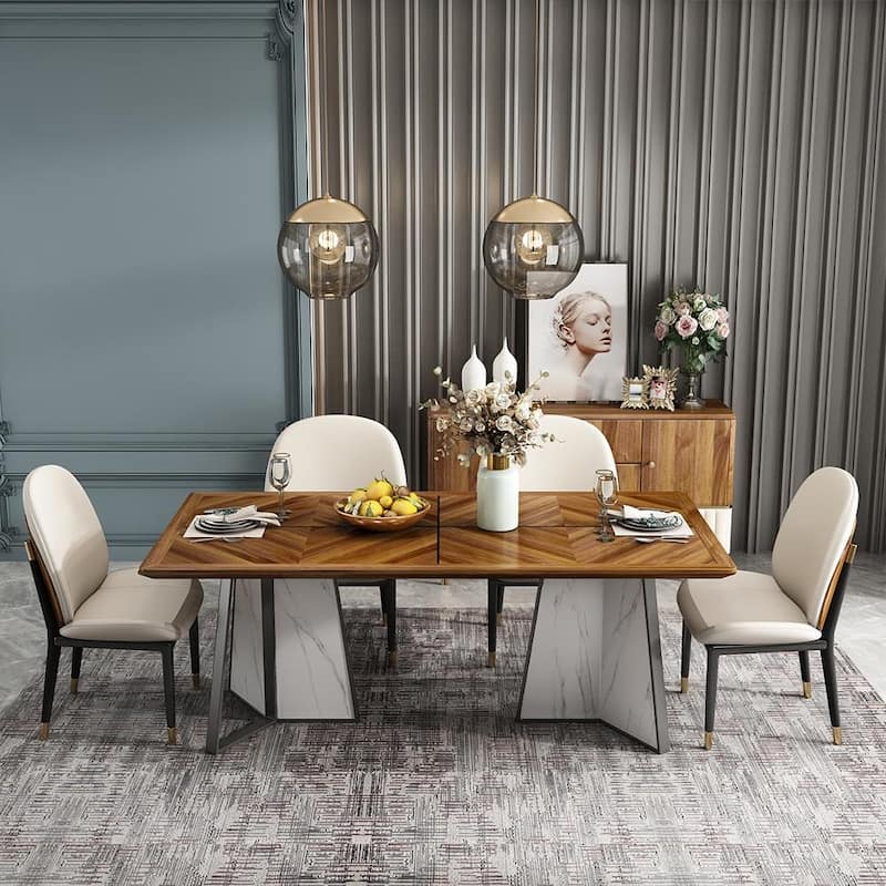 71" Modern Wood Dining Table, Ebony Solid Wood Tabletop , Sintered Stone & Stainless Steel Pedestal
