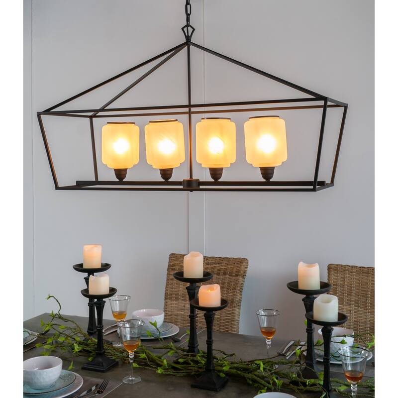 41.7x14.2x23.8" Iron Chandelier, Sleek Industrial Style Hanging Light Fixture, Bulb Not Included