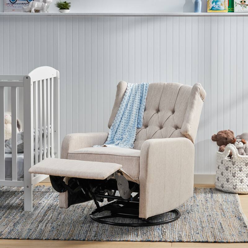 360° Rotation Lounge Chair with Classic Style for Living Room or Bedroom, Lever-Control Recliner for Reading & Relaxation