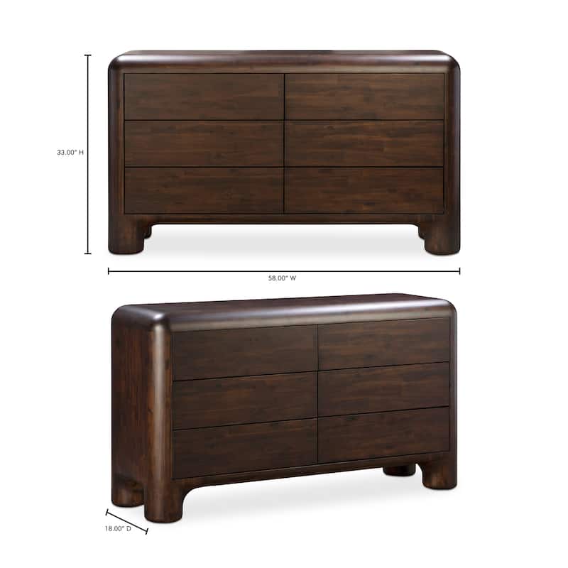 NADAAL STUDIOS Zanric Dresser, Six Drawer Acacia Wood with Soft-Close Glides and Chunky Legs, Dark Brown