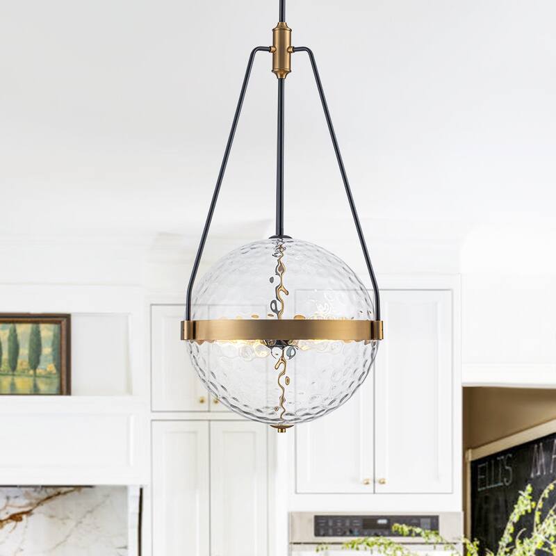 4-Light Industrial-style Rippled Glass Sphere Pendant - 17.6 in