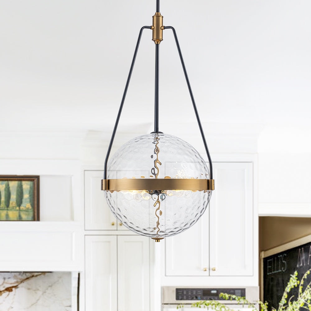 4-Light Industrial-style Rippled Glass Sphere Pendant - 17.6 in