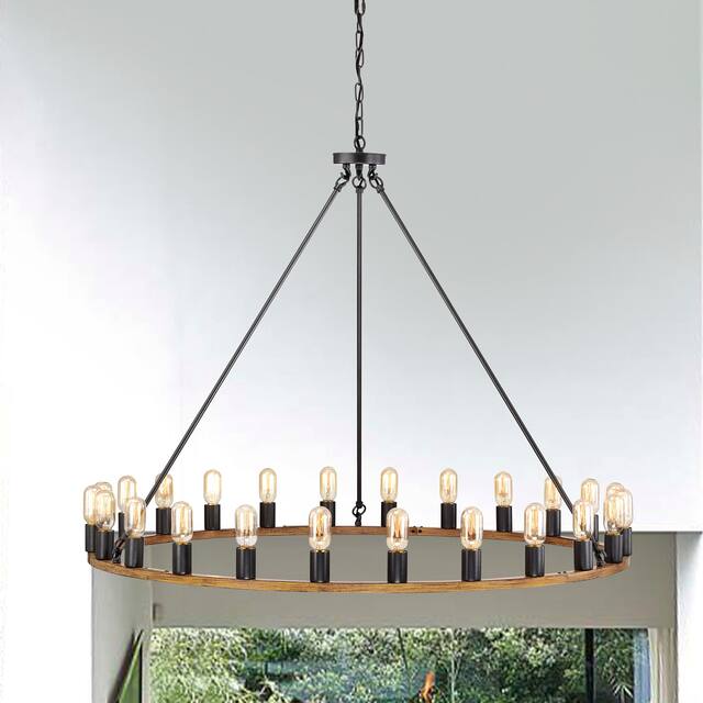 The Gray Barn Liam 48-inch Round Wagon Wheel 24-light Chandelier