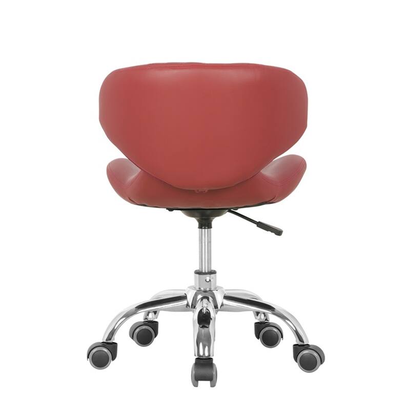 Set of 2 Hugo Short Stool Adjustable 13" to 15" Low Rolling Chair with Backrest, Red - N/A