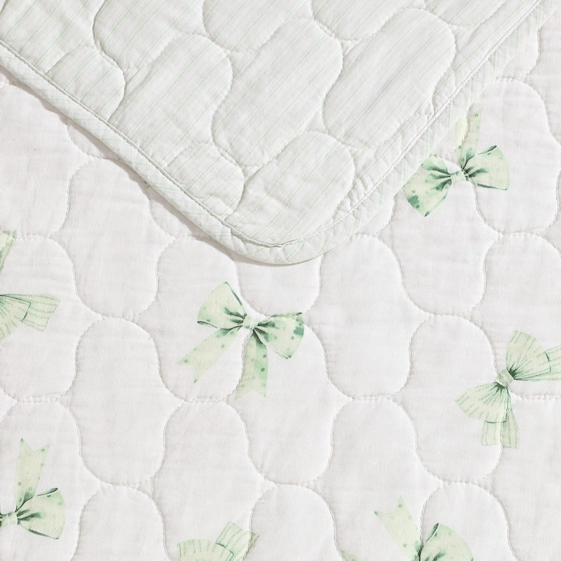 Laura Ashley Bouncy Bows Cotton Reversible Green Quilt Set