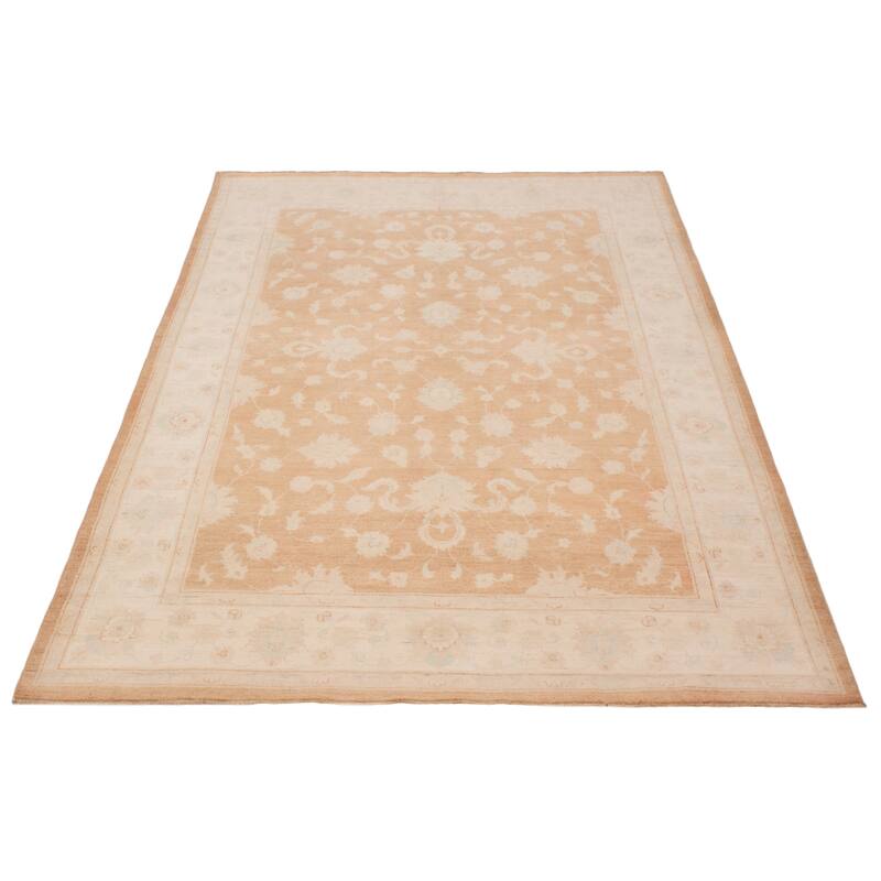 ECARPETGALLERY Hand-knotted Peshawar Oushak Brown Wool Rug - 6'7 x 9'7