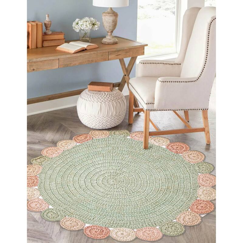 ECARPETGALLERY Braid weave Sienna Light Green Wool Rug - 3'2 x 3'2