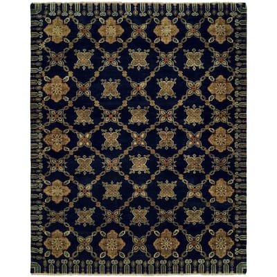 Transitional Blue Hand-Knotted Wool Area Rug