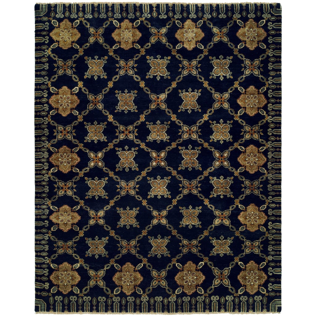 Transitional Blue Hand-Knotted Wool Area Rug