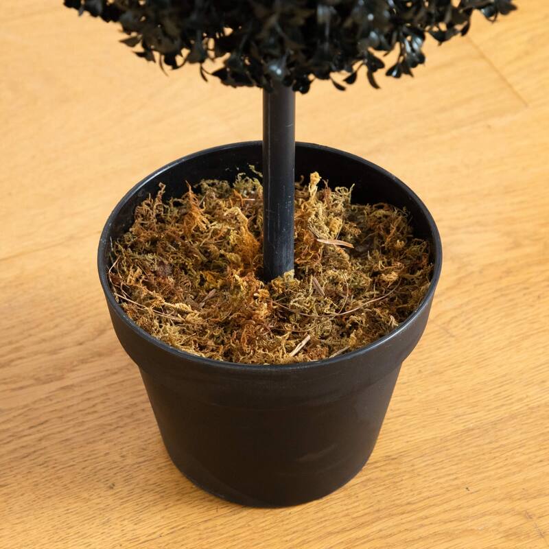 Triple Boxwood Ball UV-Resistant Artificial Halloween Topiary Tree - 4' - Black