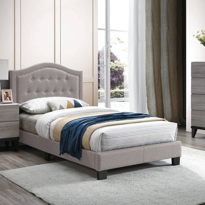 Poundex Platform Nailhead Trim Frame Twin Bed