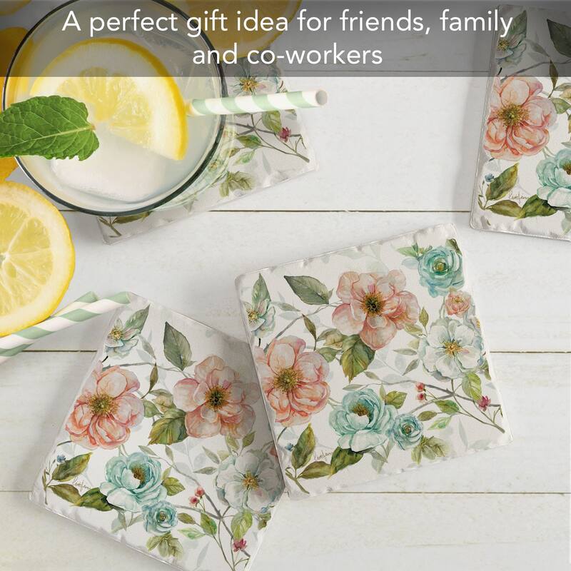Pastel Garden 4-Pack Tumbled Tile Stone Coasters with Protective Cork Backing Manufactured in The USA