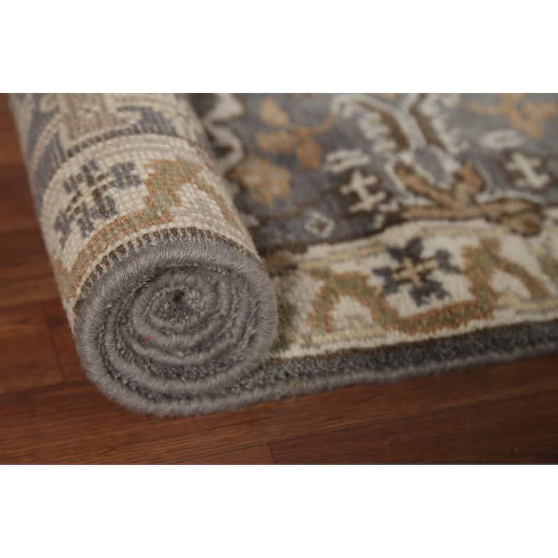 All-Over Gray Oushak Oriental Runner Rug Hand-Knotted Wool Carpet - 2'7"x 11'2"
