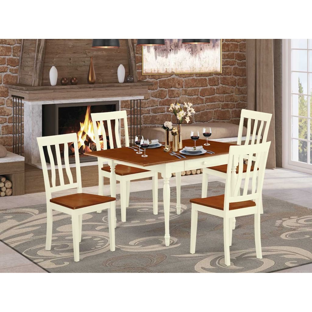 5-Piece Rectangular Buttermilk and Cherry Solid Wood Top-Dining Room Set -Seats 4