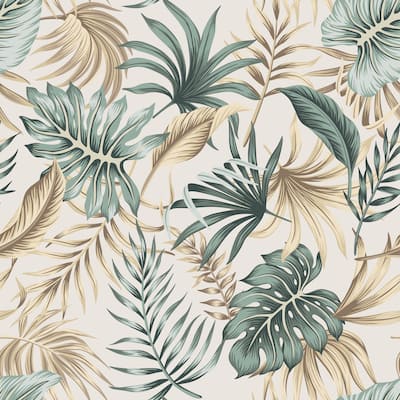 Botanical Green Leaves Removable Wallpaper - 10'ft H x 24''inch W