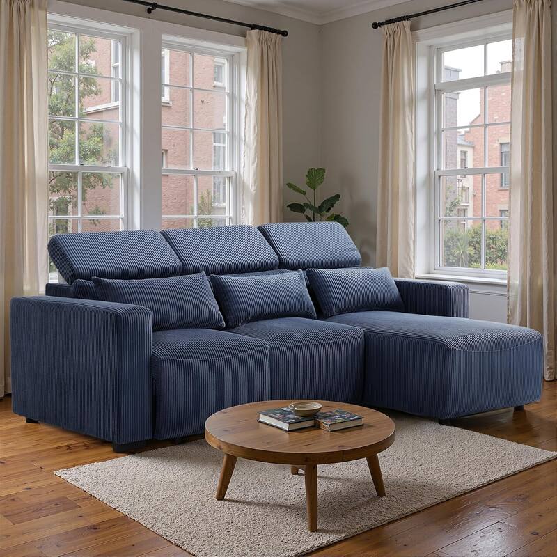90.2" Electric Reclining Sectional Sofa, 3-Seat Deep Couch for Living Room - Blue