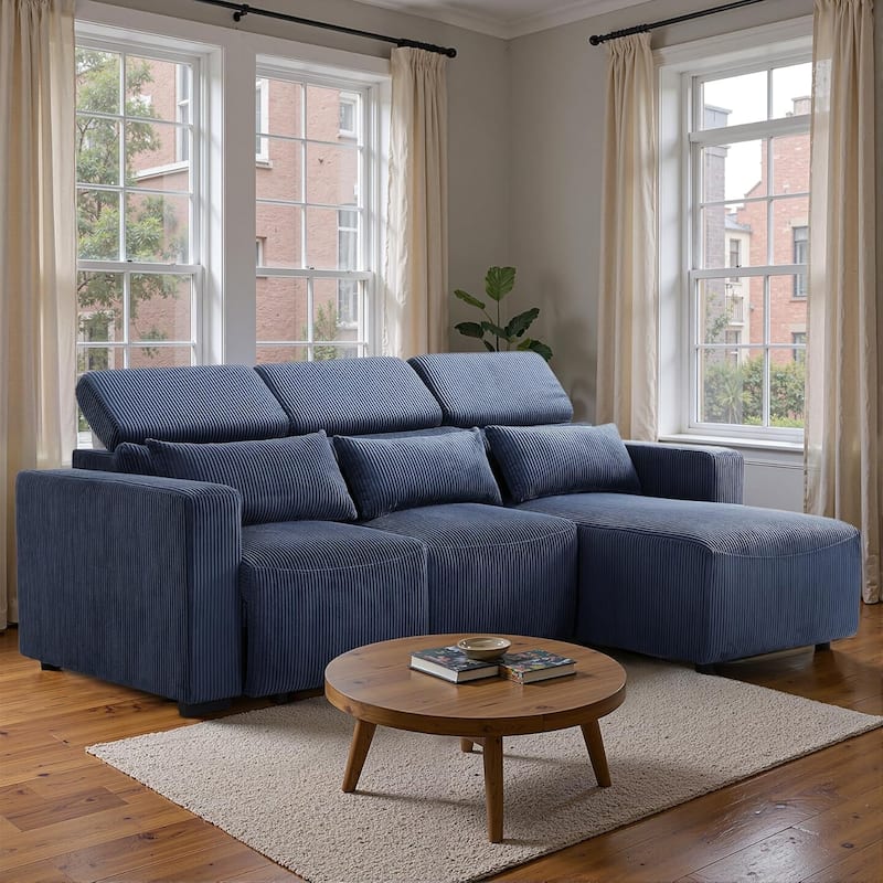 90.2" Electric Reclining Sectional Sofa with Adjustable Headrest & Ottoman, 3-Seat Deep Couch
