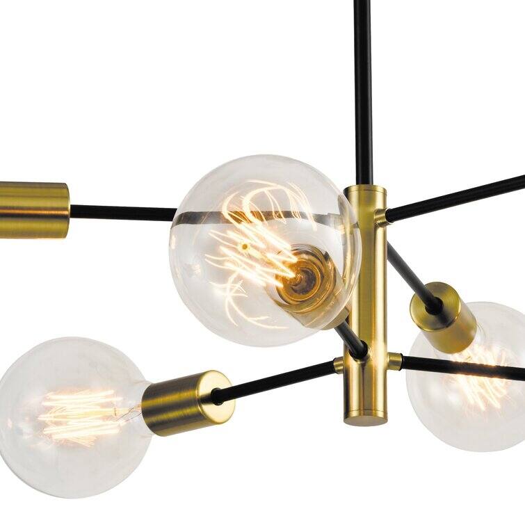 Maxax 6 - Light Modern Linear Chandelier with Wrought Iron Accents