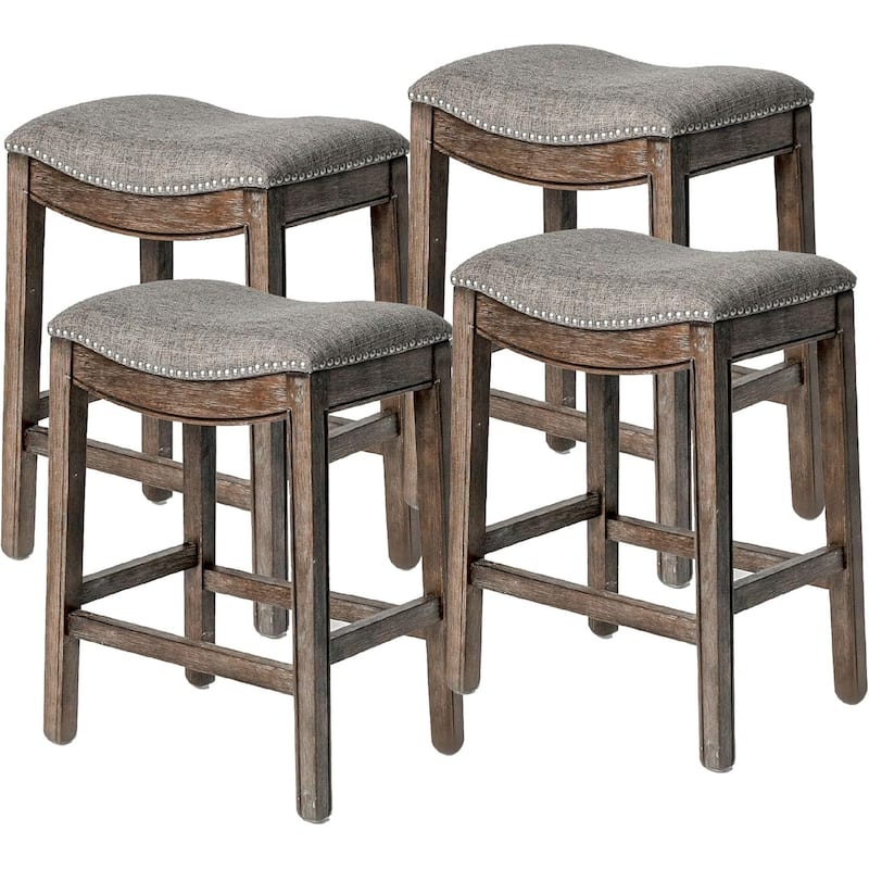 Maven Lane 26" Adrien Saddle Kitchen Counter Height Stool - Walnut - Set of 4