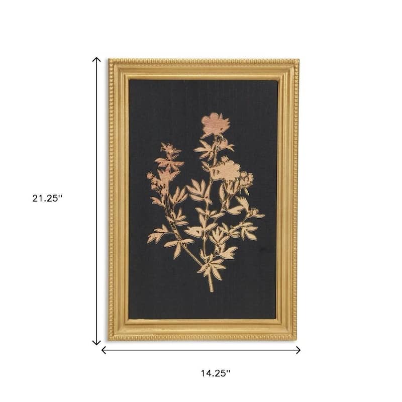 HomeRoots 21" X 14" Gold And Black Flower Bouquet Wood Framed Art