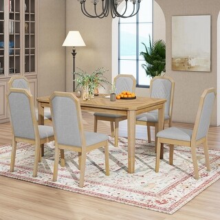 Nestfair 7-Piece Farmhouse Dining Set Classic Rustic Table and 6 High ...