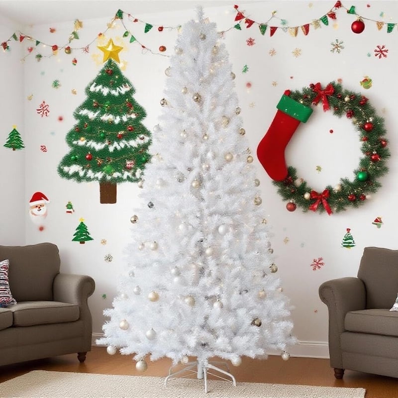 6.5 Ft Prelit Artificial Christmas Tree, Xmas Decoration for Living Room Hallway Office - 6.5 ft - White