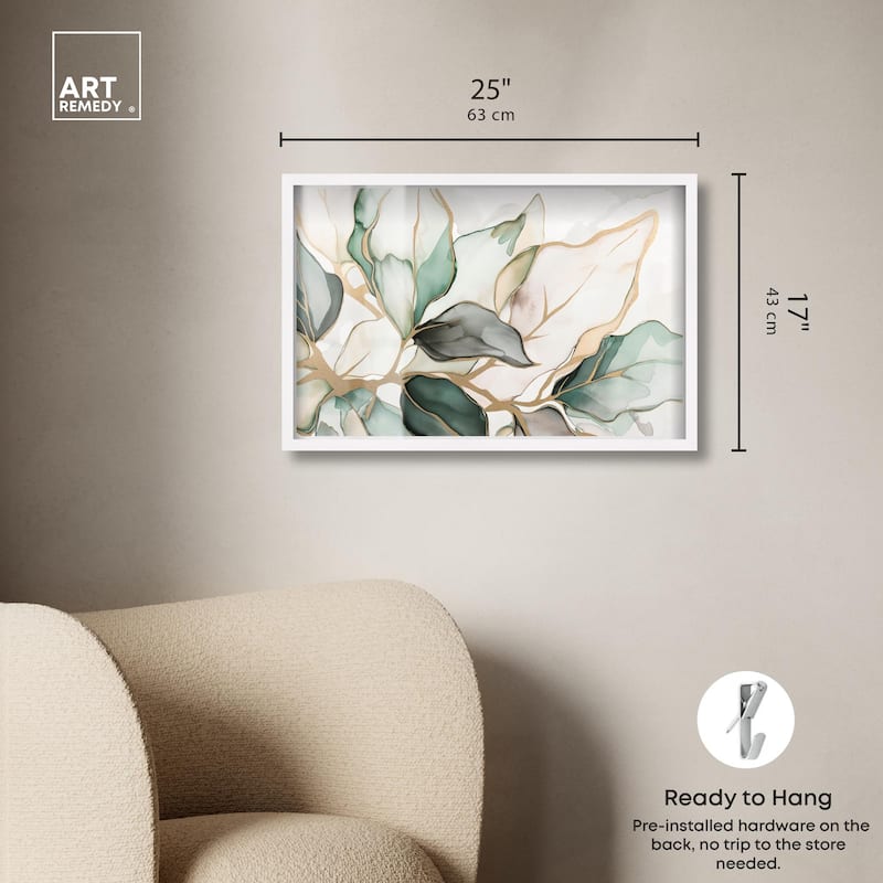 Golden Veined Leaves II Shadowbox by Art Remedy