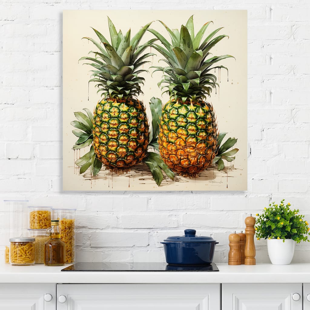 Designart "Pineapples Tropical Vintage" Food & Beverage Wall Decor