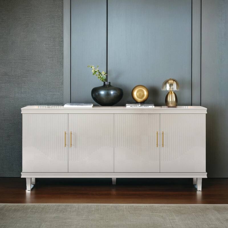 70.07''Large 4-Door Cabinet, Modern Storage Cabinet Sideboard with Adjustable Shelves, Wood Accent Cabinet Buffet Cabinet - Champagne