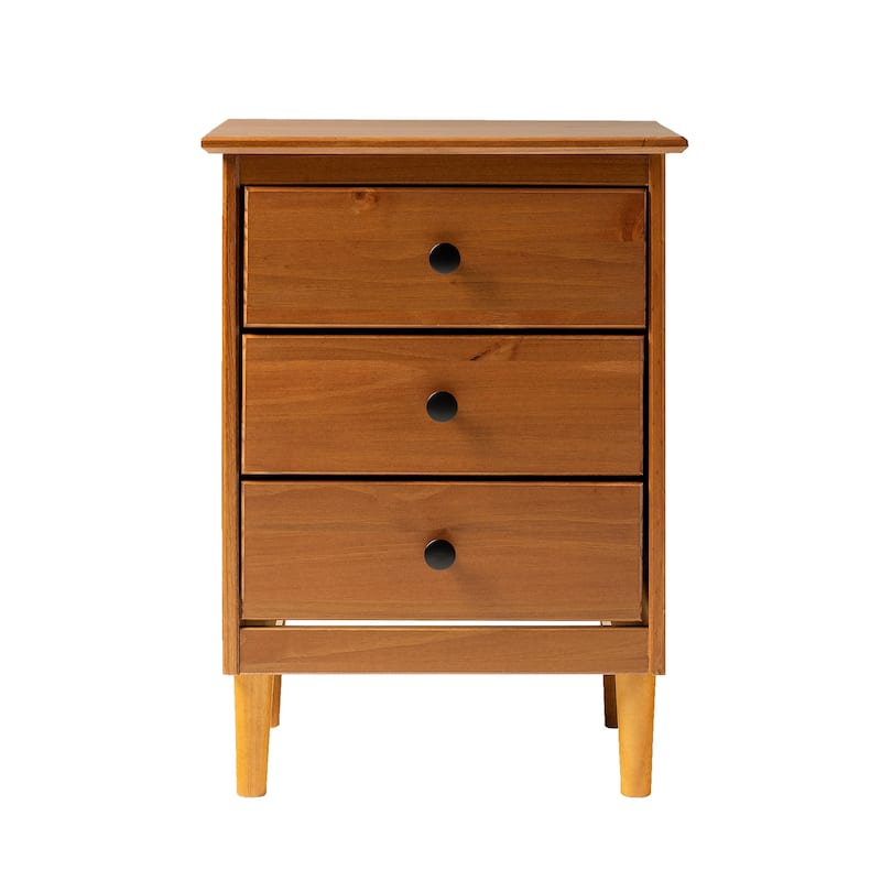 Classic 3-Drawer Solid Wood Nightstand with Deep Storage - Caramel