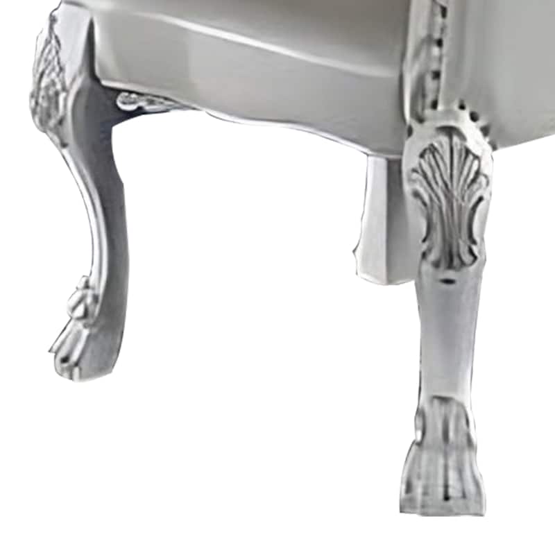Ally 25 Inch Side Chair Set of 2, Curved Top, Carved Scrolled Motifs, White