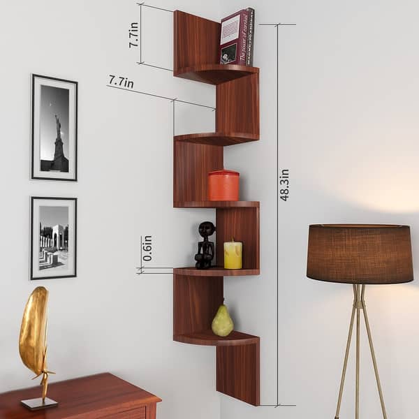 dimension image slide 1 of 3, NOVA FURNITURE 5 Tiers Floating Wall Mount Corner Bookcase and Bookshelf, Home Decor Display Shelves for Small Space Dorm