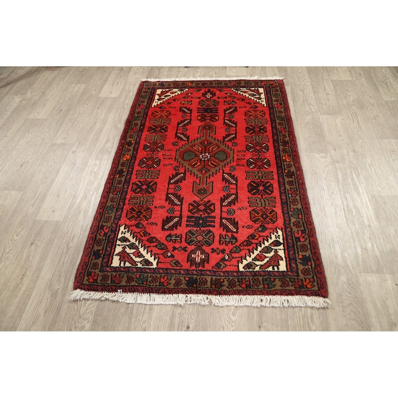 Tribal Geometric Hamedan Persian Area Rug Hand-knotted Wool Carpet - 3'3" x 4'10"