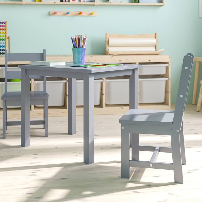 Kids 3 Piece Solid Hardwood Table and Chair Set for Playroom, Kitchen