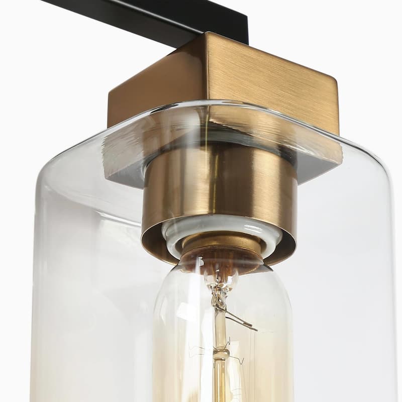 Caylin Mid-Century Modern Black Gold 4-Light Square Bathroom Vanity Lights Dimmable Wall Sconces - 25"L x 5.5"W x 10"H
