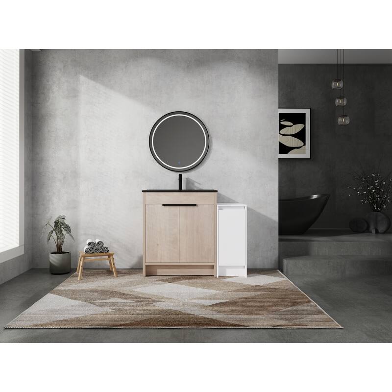 72" Freestanding Bathroom Vanity Set with Adjustable Storage Cabinets, Black Ceramic Sink
