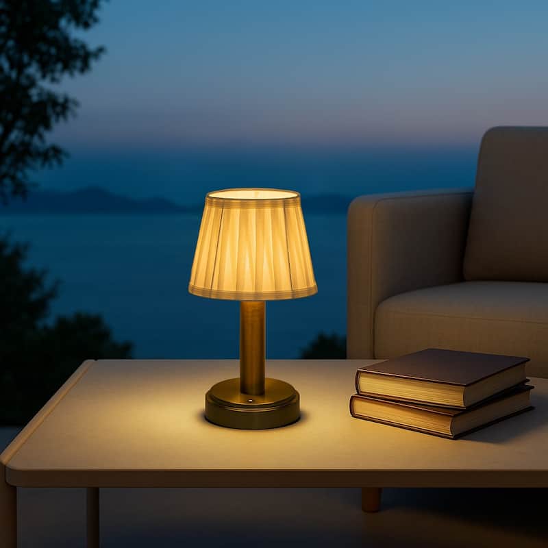 Modern Type-C Rechargeable LED Table Lamp Dimmable Touch Control with Fabric Shade For Bedroom Living Room - W6''