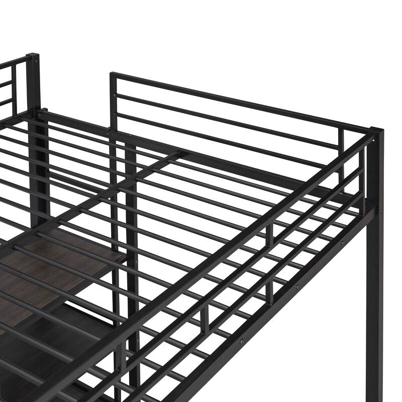 Twin Metal Loft Bed with Desk, Shelves, and Whiteboard, Space-Saving Design