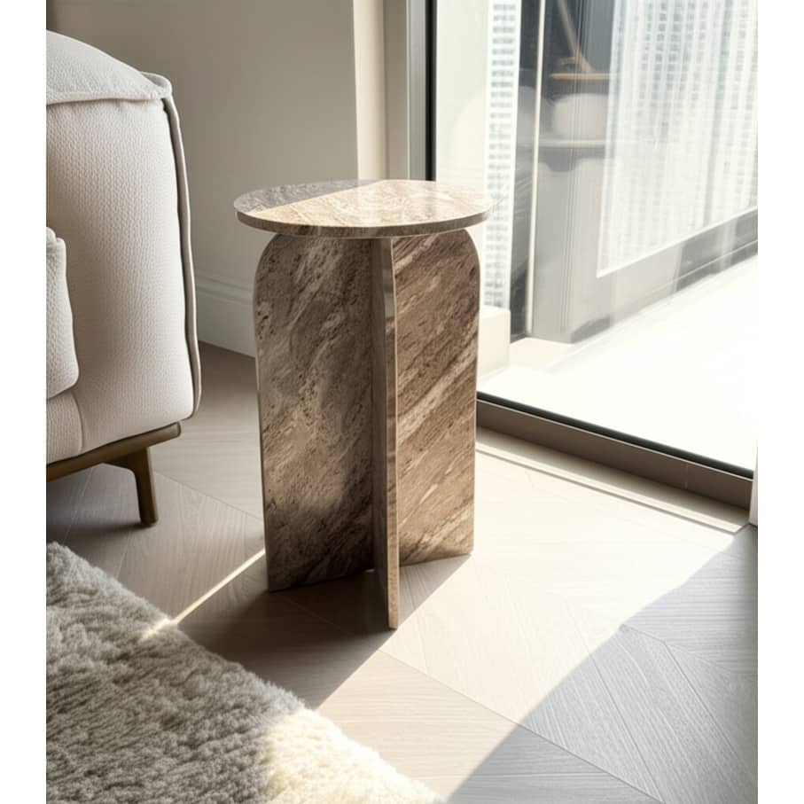 Marble Accent Table Modern Sculptural Architectural Split-Base Design