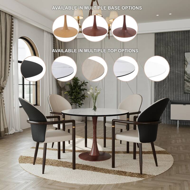 Bristol 40" Round Dining Table with MDF Top and Walnut Steel Pedestal Base for Modern Kitchen and Dining Room