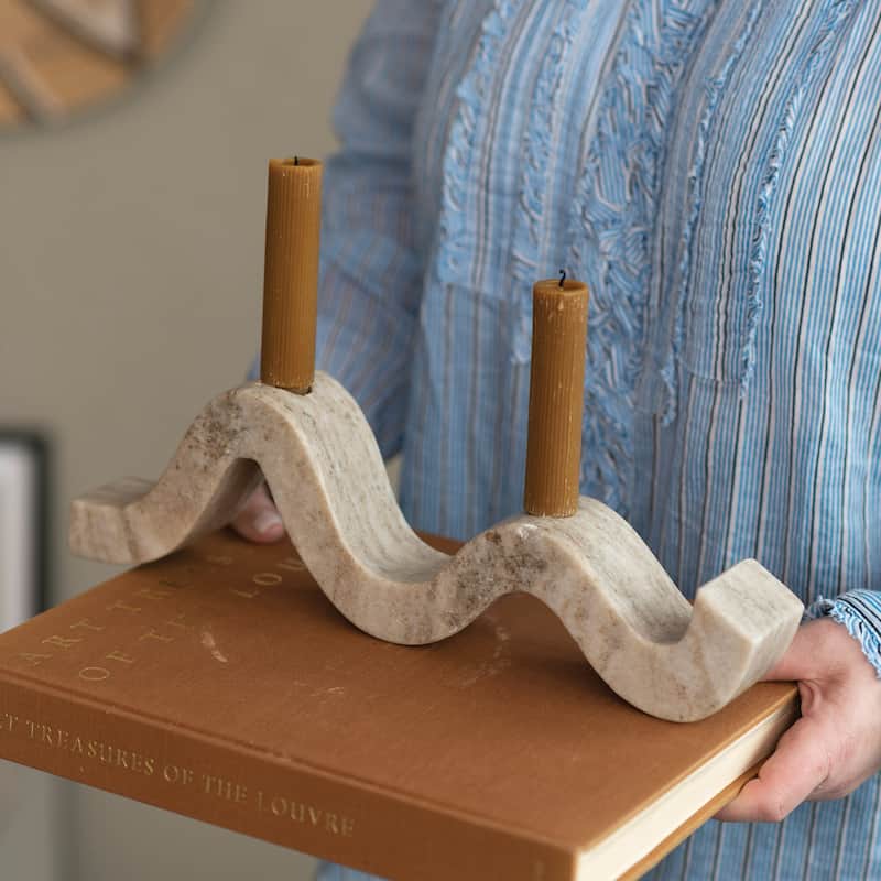 Marble Wave Double Taper Candle Holder - 14.5"L x 4.0"W x 2.0"H