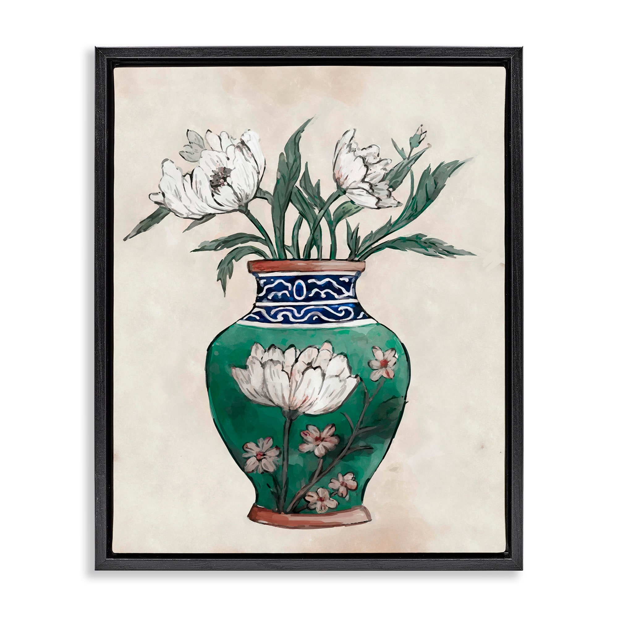 Stupell Floral Oriental Vase Framed Floater Canvas Wall Art Design by Ziwei Li
