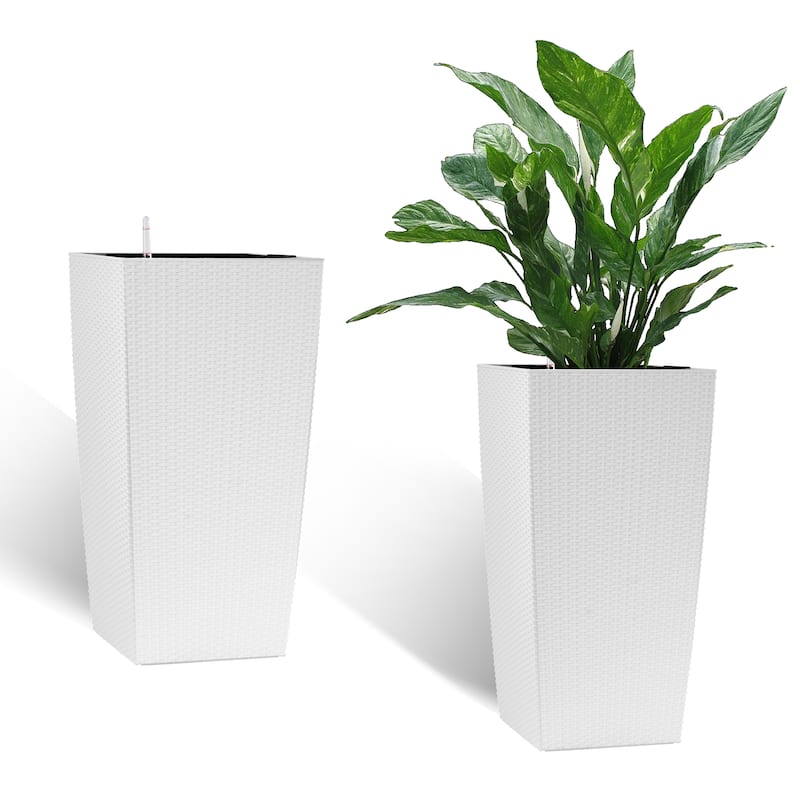 Self-Watering Rattan Enhanced Outdoor Planter with Dual-Basin Design