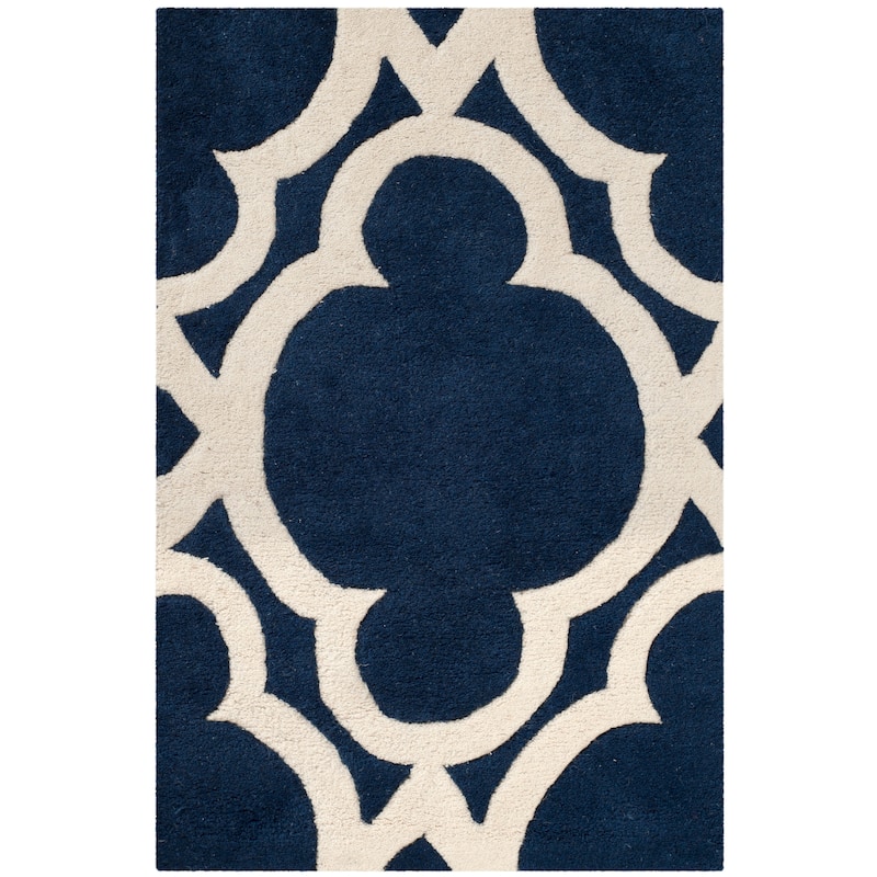 SAFAVIEH Handmade Chatham Naemi Modern Wool Rug - 2' x 3' - Dark Blue/Ivory