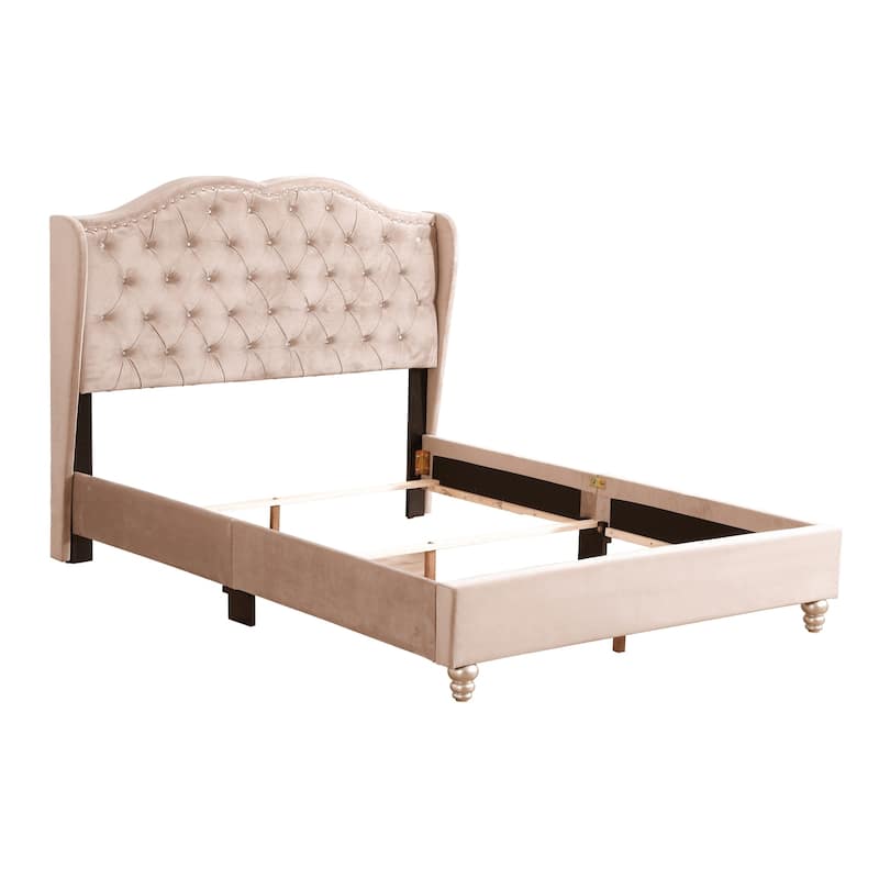 Full Upholstered Bed Frame - Timeless Design, Beige Bed - Platform Bed, Sleigh Bed, Modern Bedroom Furniture