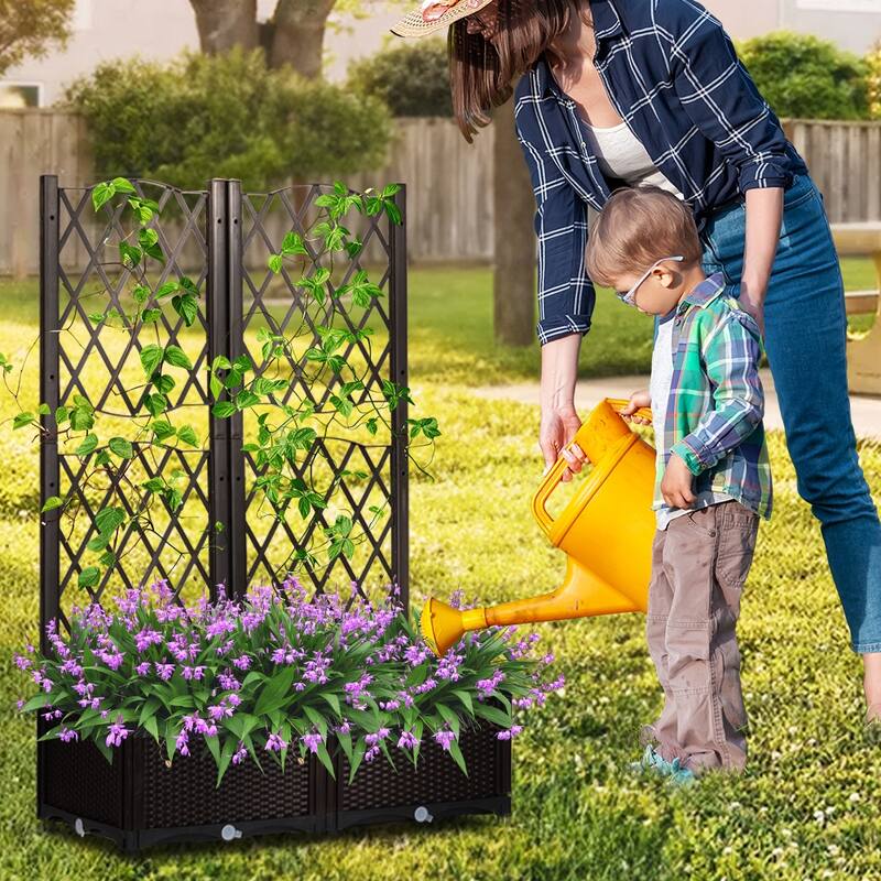 Wicker Trellis Planter Box 32 Inch Elevated Garden Container for Climbing Plants Flowers and Vegetables - 30.7" x 15.2" x 48"