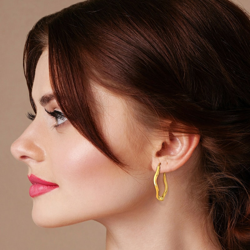 Miadora Yellow Plated Sterling Silver 38mm Round Wave Hoop Earrings